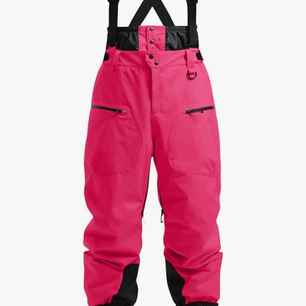 GSOU Snow Hot Pink Snow Pants Size Small, Women Ski Bibs Jumpsuit Waterproof Ski